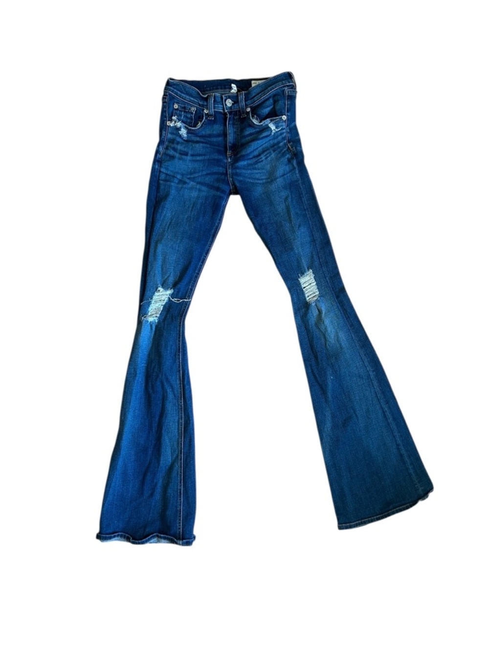 rag & bone Distressed Dark Blue Flare Jeans